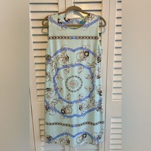 J McLaughlin Dress Sleeveless Jersey Medallion versace-like Print Lt Blue SZ XL